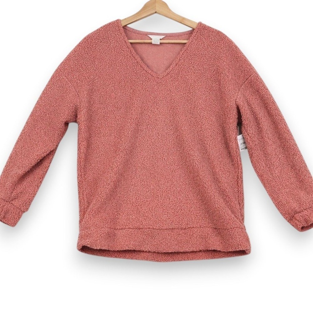Caslon Womens Bouclé Sweater M Pink V-Neck Cozy Soft Girl Teddy Texture NWT